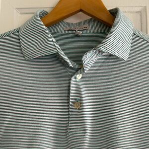 EUC Peter Millar 100% Cotton Aqua Blue/White/Navy Mini Stripe Polo - Size Medium